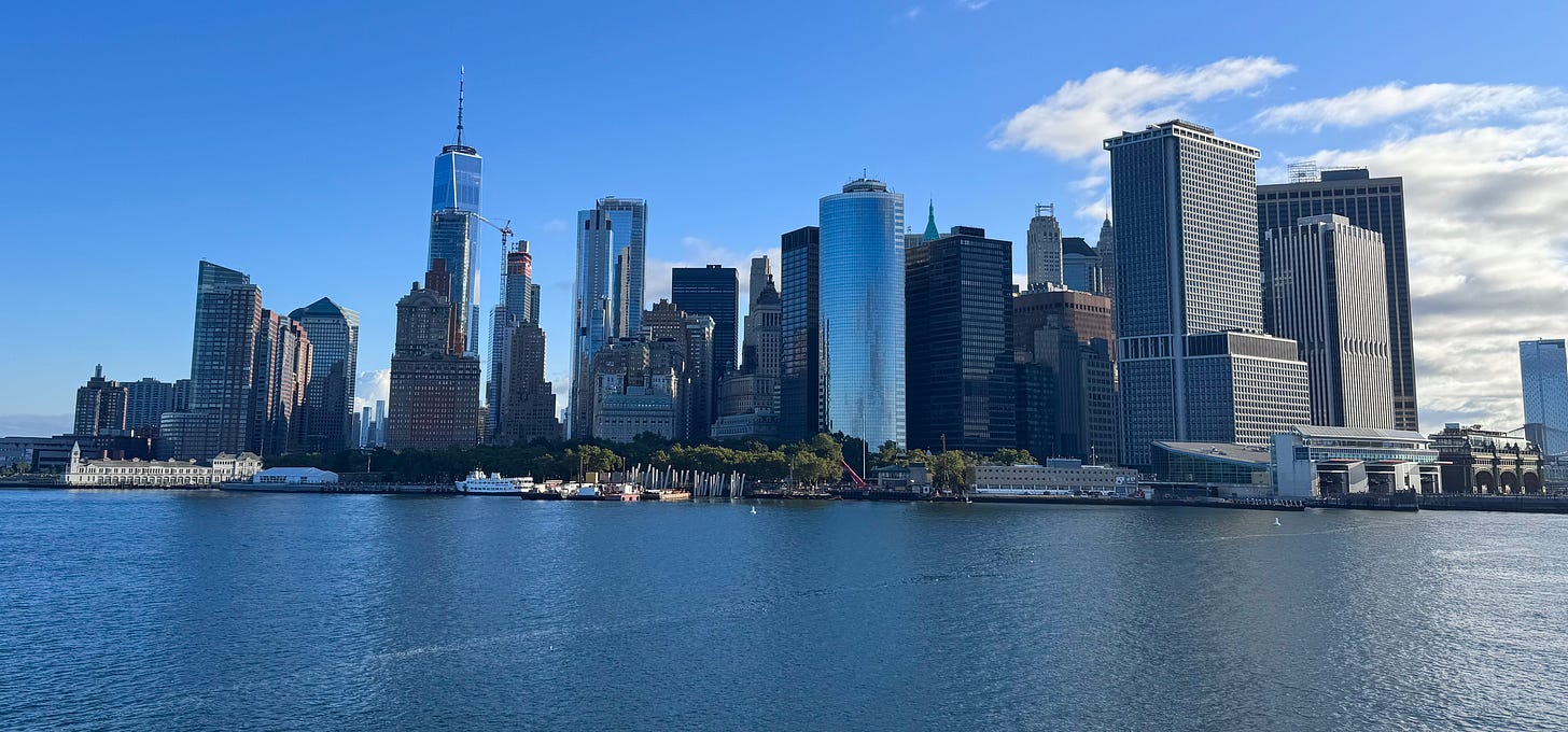 Lower Manhattan skyline viewed from Staten Island ferry