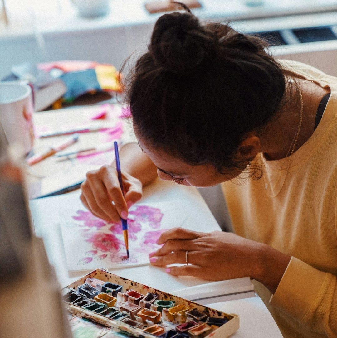 woman in yellow long sleeve shirt painting