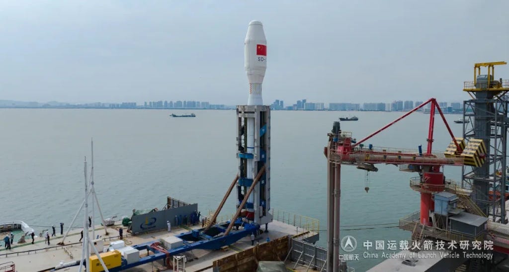 Jielong-3 stood on its launch ship ahead of departure to the launch area.