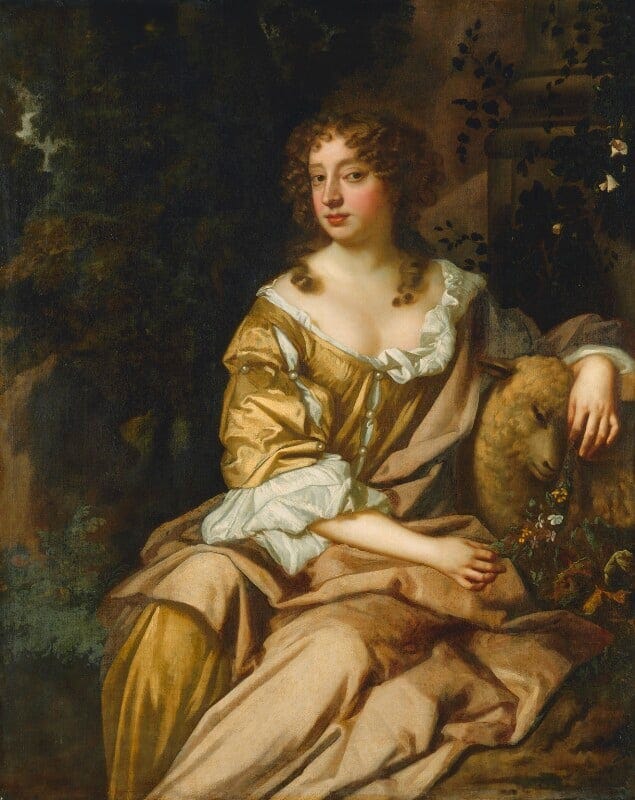 Possible portrait of Nell Gwyn in a gold dress. Possible portrait of Nell Gwyn in a gold dress.
