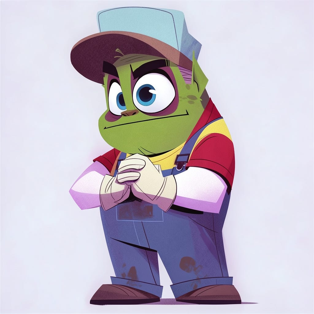 Stocky alien mechanic character, full body, vibrant cel-shaded illustration, clean line art, comic book style, flat colours, stark background, 1:1
Stocky alien mechanic character, full body, vibrant cel-shaded illustration, clean line art, comic book style, flat colours, stark background, 1:1