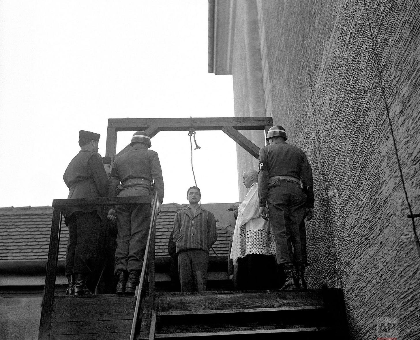 Simon Kiern, 32, a former Nazi censor and block leader convicted of murder at Dachau, prepared for execution by U.S. military authorities at Landsberg on May 28, 1946. Simon Kiern, 32, a former Nazi censor and block leader convicted of murder at Dachau, prepared for execution by U.S. military authorities at Landsberg on May 28, 1946.