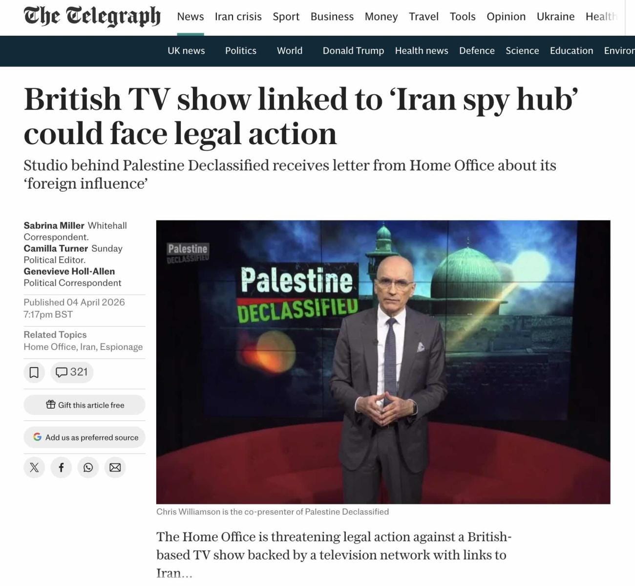 The Telegraph, encouraging fantasies about an 'Iran spy hub' in London The Telegraph, encouraging fantasies about an 'Iran spy hub' in London