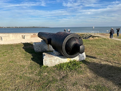 exhibits, sky, clouds, cannon, wheelbarrow