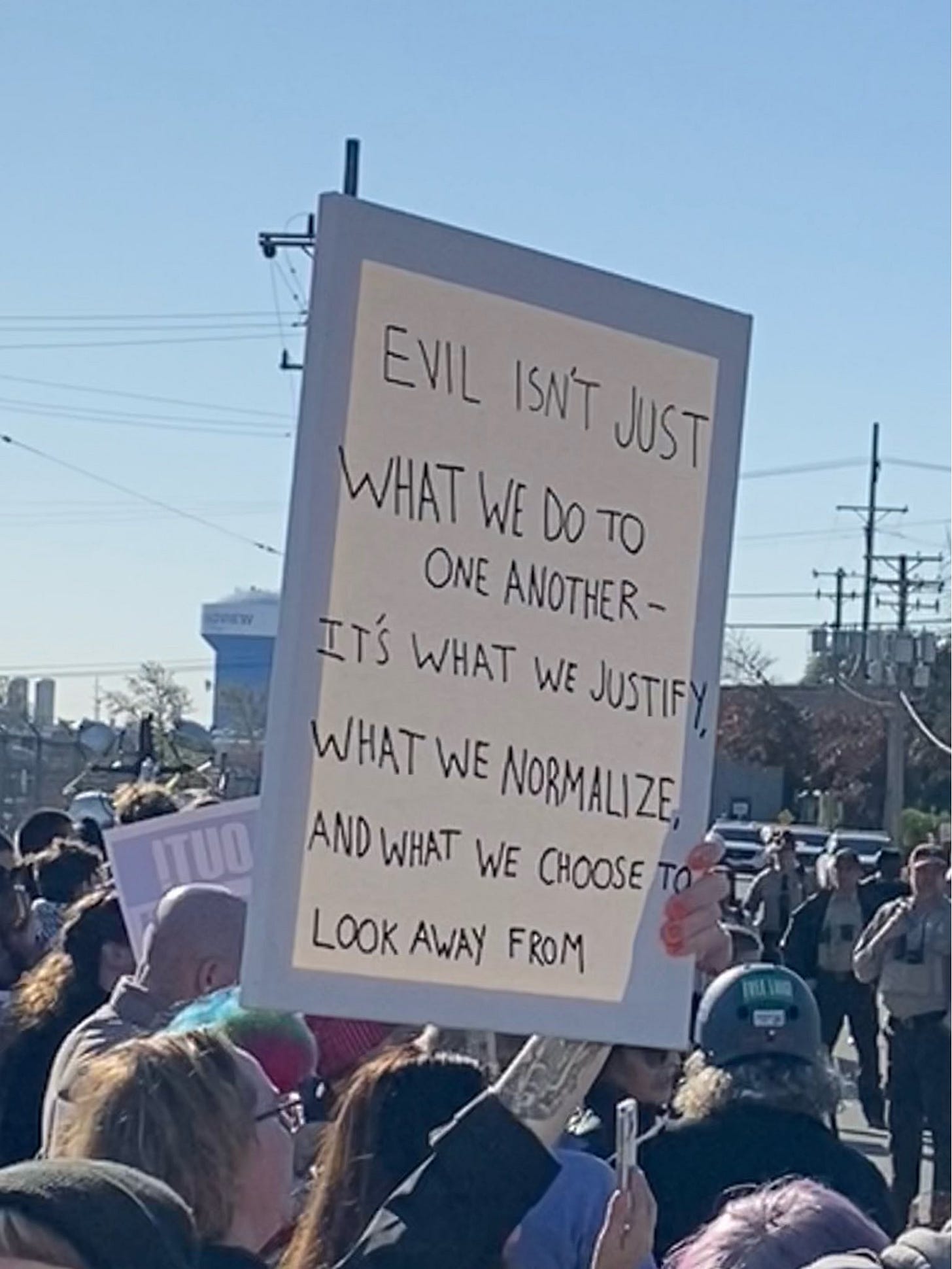 May be an image of text that says 'EVIL ISNT JUST WHAT WE Do TO ONE ANOTHER- IT'S WHAT WE JUSTIFY WHAT WE NORMALIZE, AND ANDWHAT WHAT WE WE CHOOSE TO LOOK LOOKAW AWAY FROM ITUO'