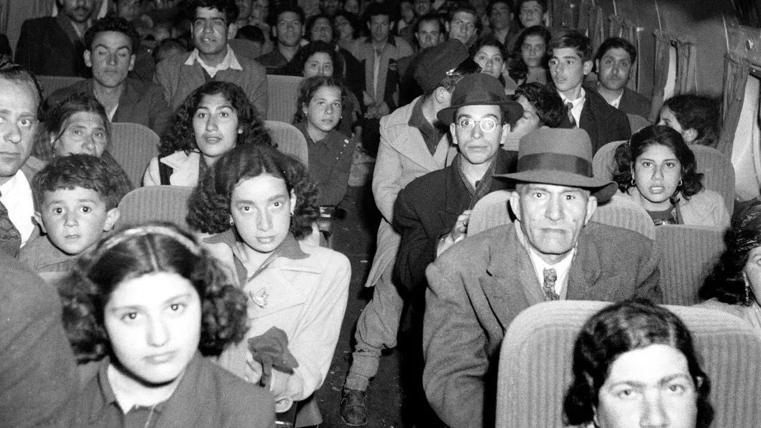 Iraqi Jews leaving Iraq for Israel, 1950.