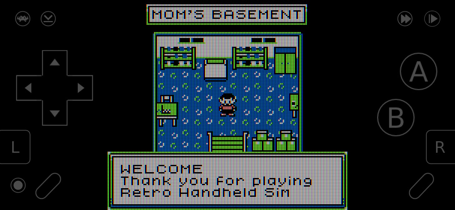 A screenshot of Retro Handheld Simulator running on my phone with a touch control overlay.