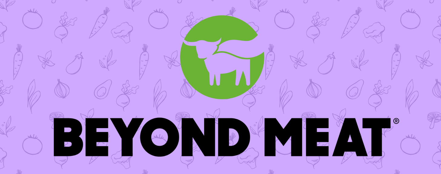 beyond meat logo on a purple background with a veggie collage