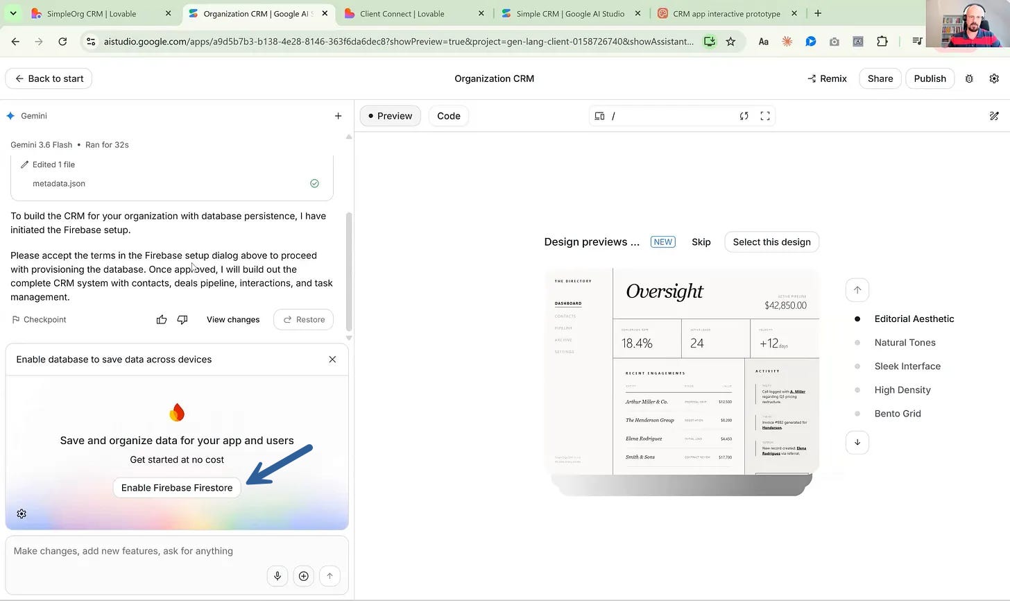 AI Studio, enable Firebase Firestore AI Studio, enable Firebase Firestore