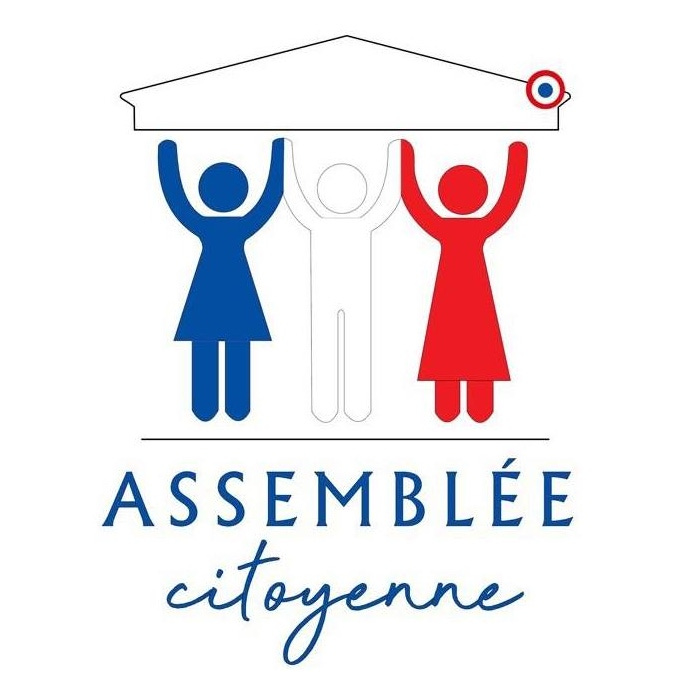 Three people carry the roof of a citizens' assembly Three people carry the roof of a citizens' assembly