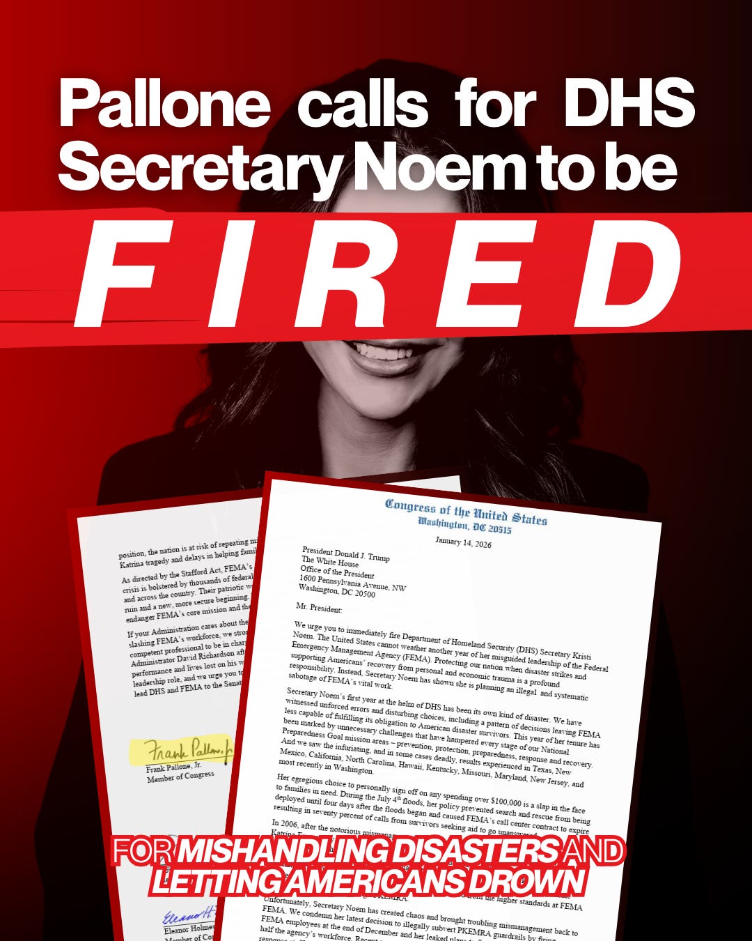 Pallone Demands Kristi Noem Be Fired
