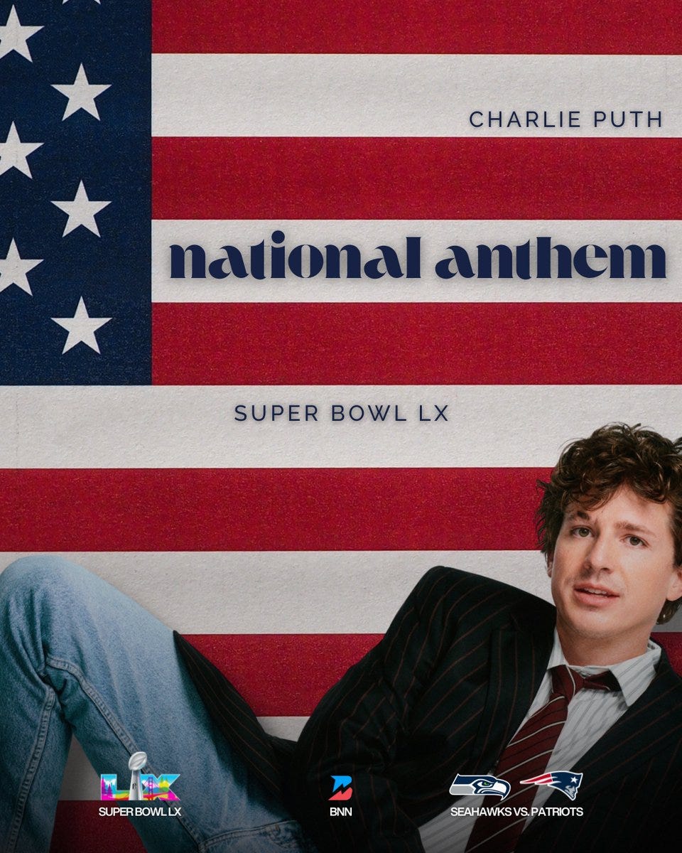 ICYMI 🎤👀🇺🇸🏈 Charlie Puth will be performing this year's national anthem at the #SuperBowl !!! Will Charlie Puth's national anthem performance go over or under? Will he perform with piano? Check out @ ICYMI 🎤👀🇺🇸🏈 Charlie Puth will be performing this year's national anthem at the #SuperBowl !!! Will Charlie Puth's national anthem performance go over or under? Will he perform with piano? Check out @