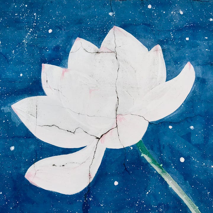 A sculpture to commemorate the end of sex slavery of Korean girls and women by the Japanese (Jeonju) and a lotus flower painted on a wall (Gyeongju).