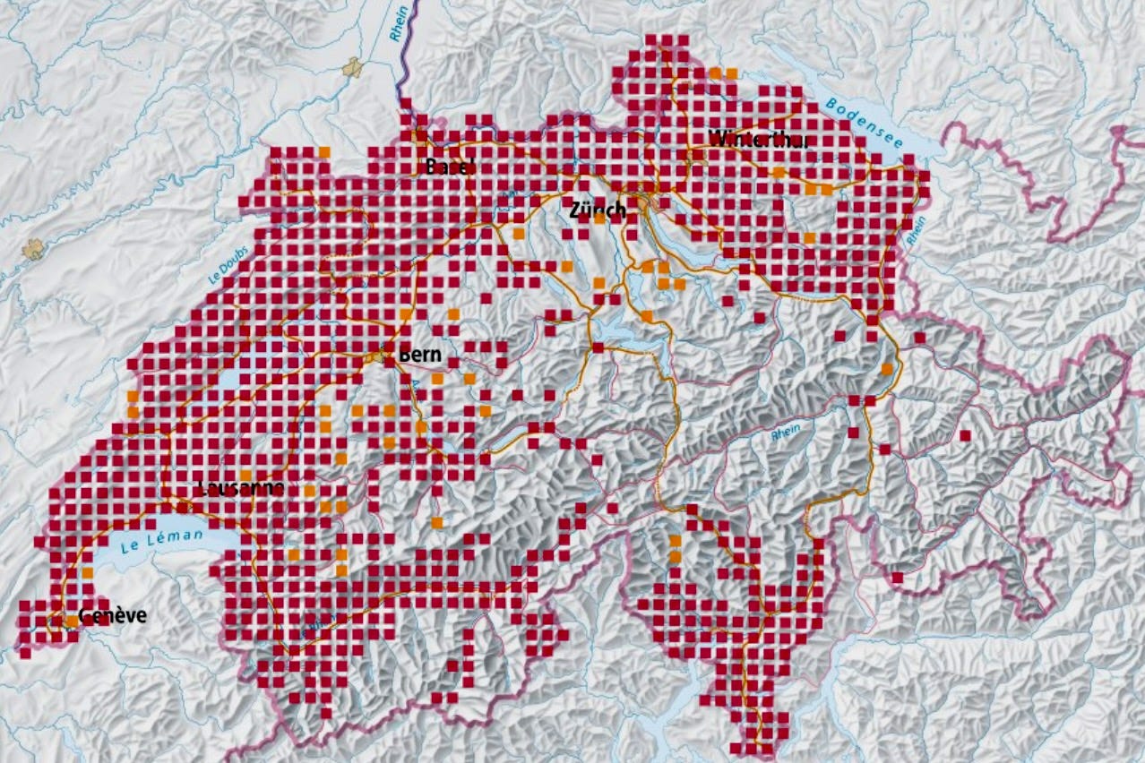 Wildschweine Verbreitung in der Schweiz im Jahr 2000