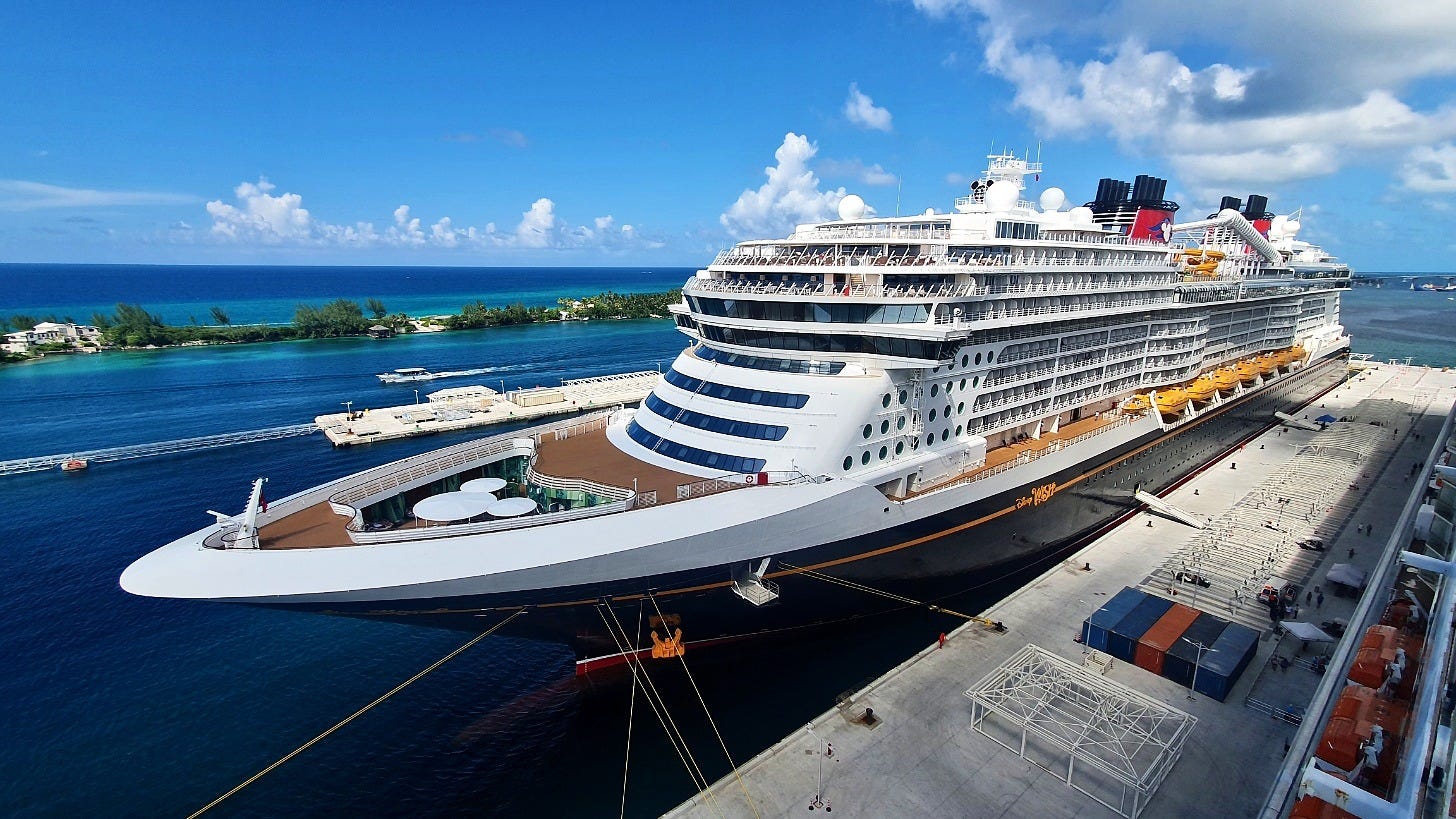 The Disney Wish, the Believe's Wish-class sister ship, in Nassau in 2022. Image: Niamor1484 via Wikimedia Commons
