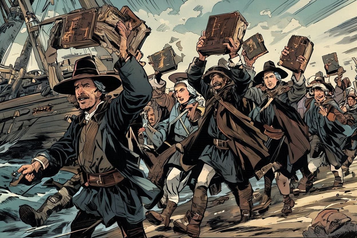 the pilgrims come to america carrying their bibles in the air, pilgrim comic book art the pilgrims come to america carrying their bibles in the air, pilgrim comic book art