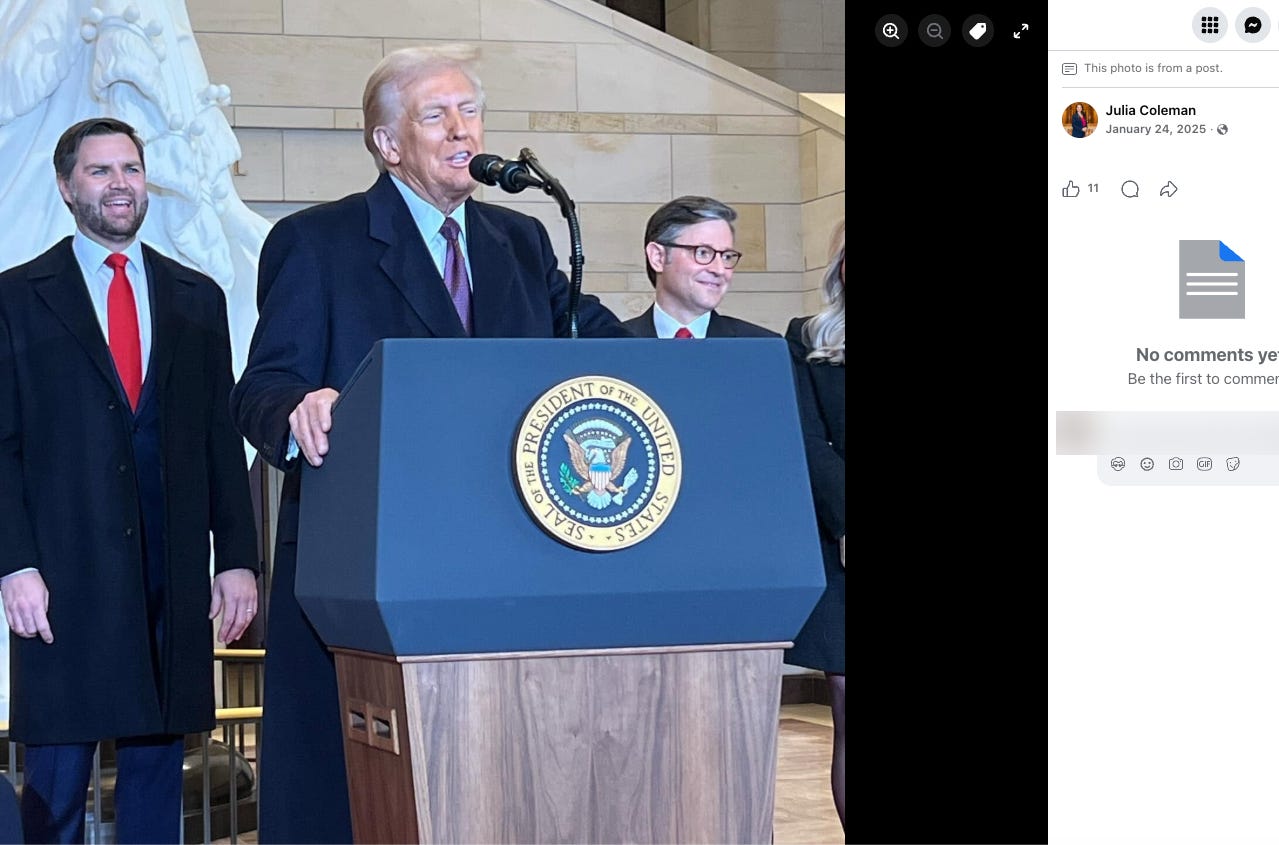 Donald Trump at the lectern in the inauguration-day photographs. Donald Trump at the lectern in the inauguration-day photographs.