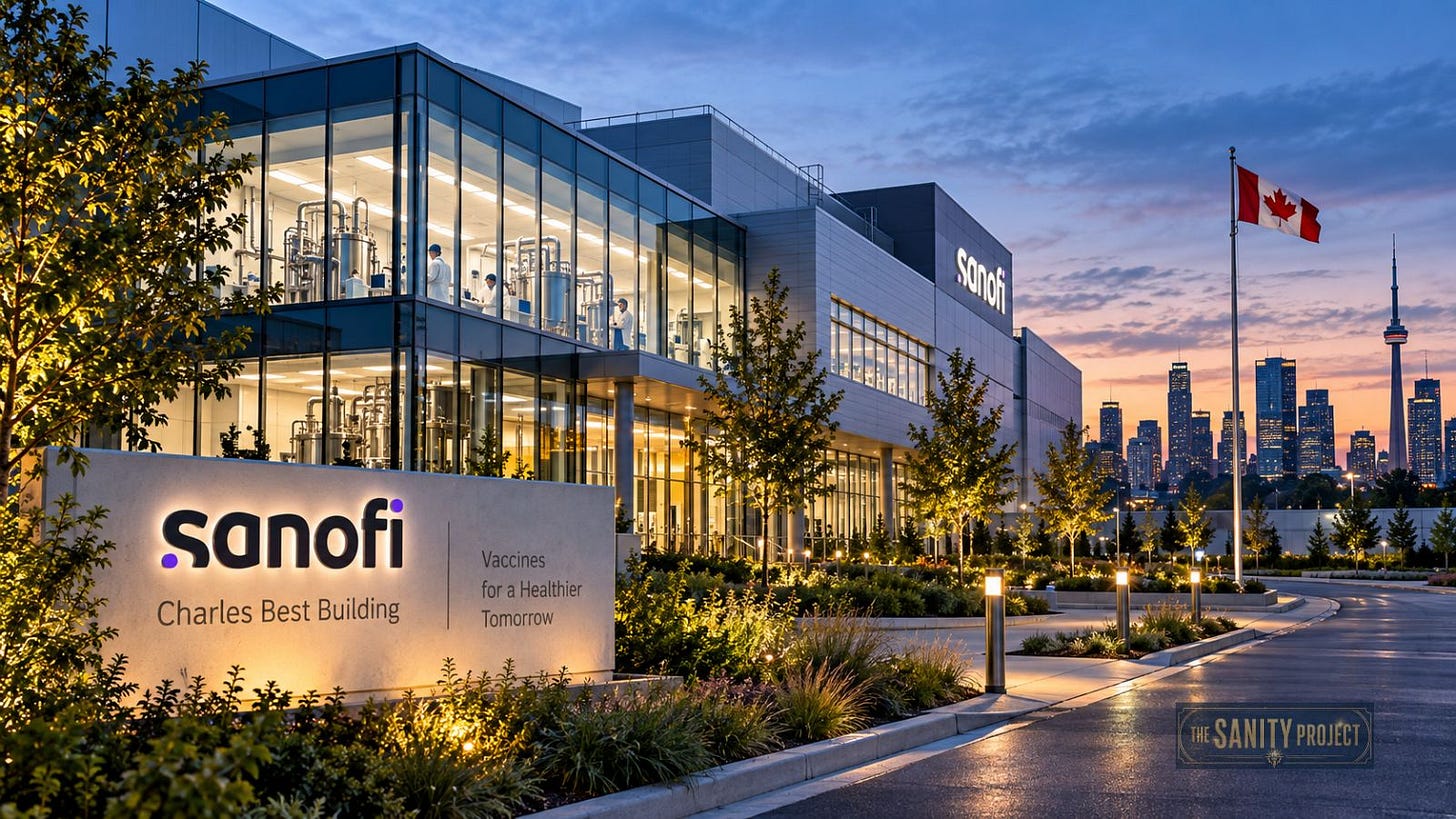 Sanofi Toronto vaccine facility representing Canadian biomanufacturing and domestic vaccine production.