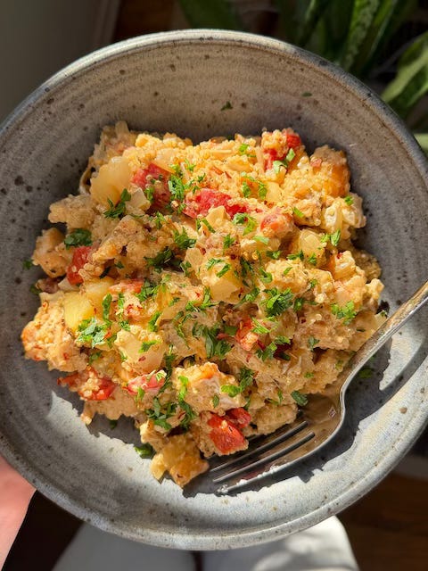Goat Cheese & Red Pepper Quinoa with Chicken & Potatoes