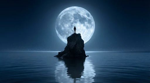 A lone figure standing before a vast, luminescent horizon representing the ultimate observer.