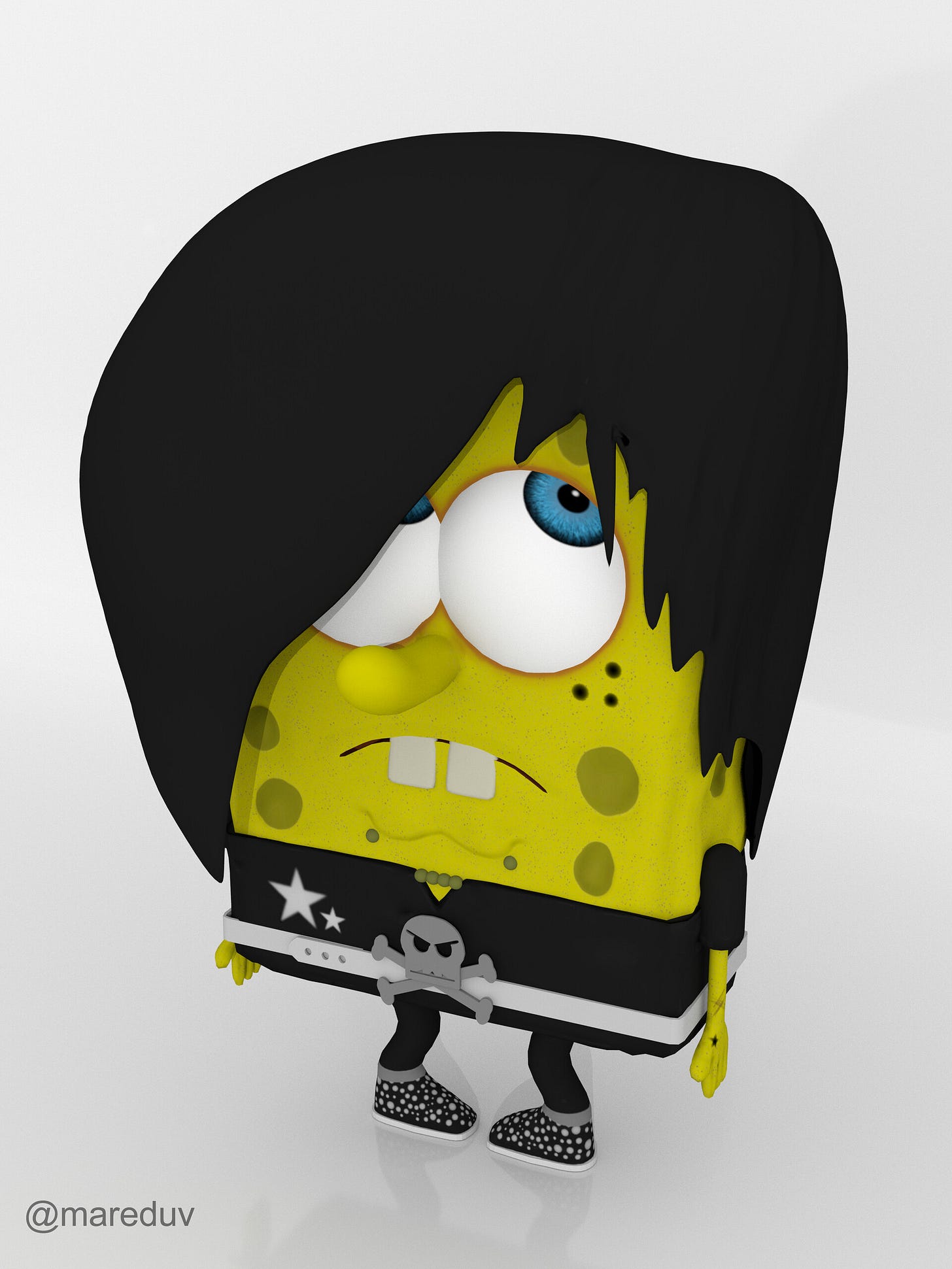 personagem bob esponja fantasiado de emo