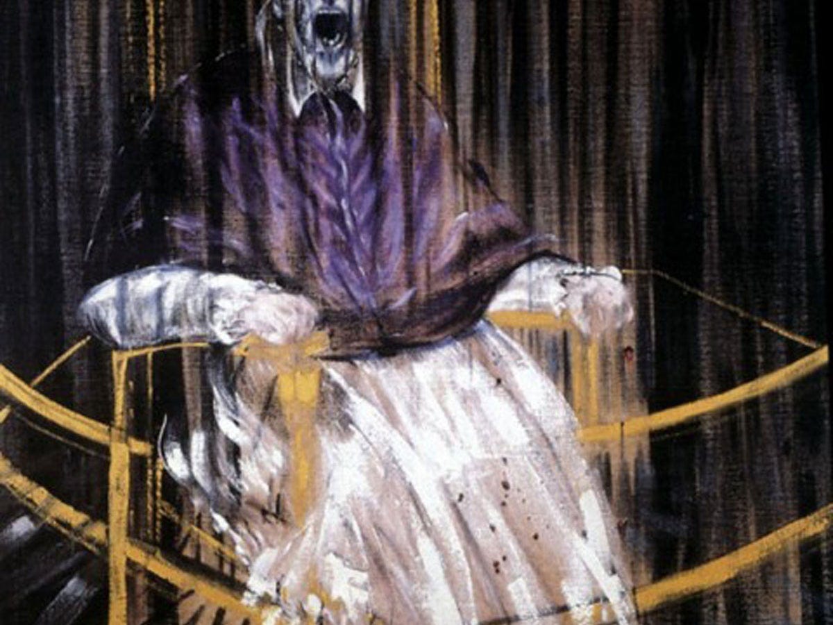 Great works: Study after Velázquez's Portrait of Pope Innocent X, 1953,  153cm x 118.1cm by Francis Bacon | The Independent | The Independent