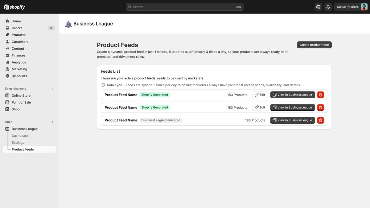 Feed generation through our Shopify app