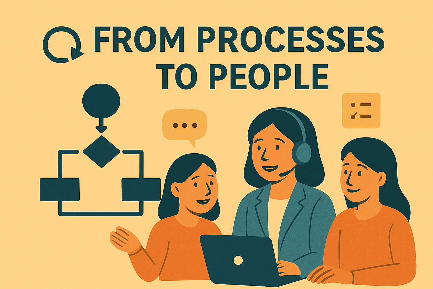 Visual representing team collaboration and people-driven problem-solving in a modern workplace.