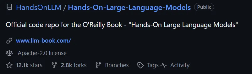 Hands-On Large Language Models GitHub repository by Jay Alammar, code examples for LLM education