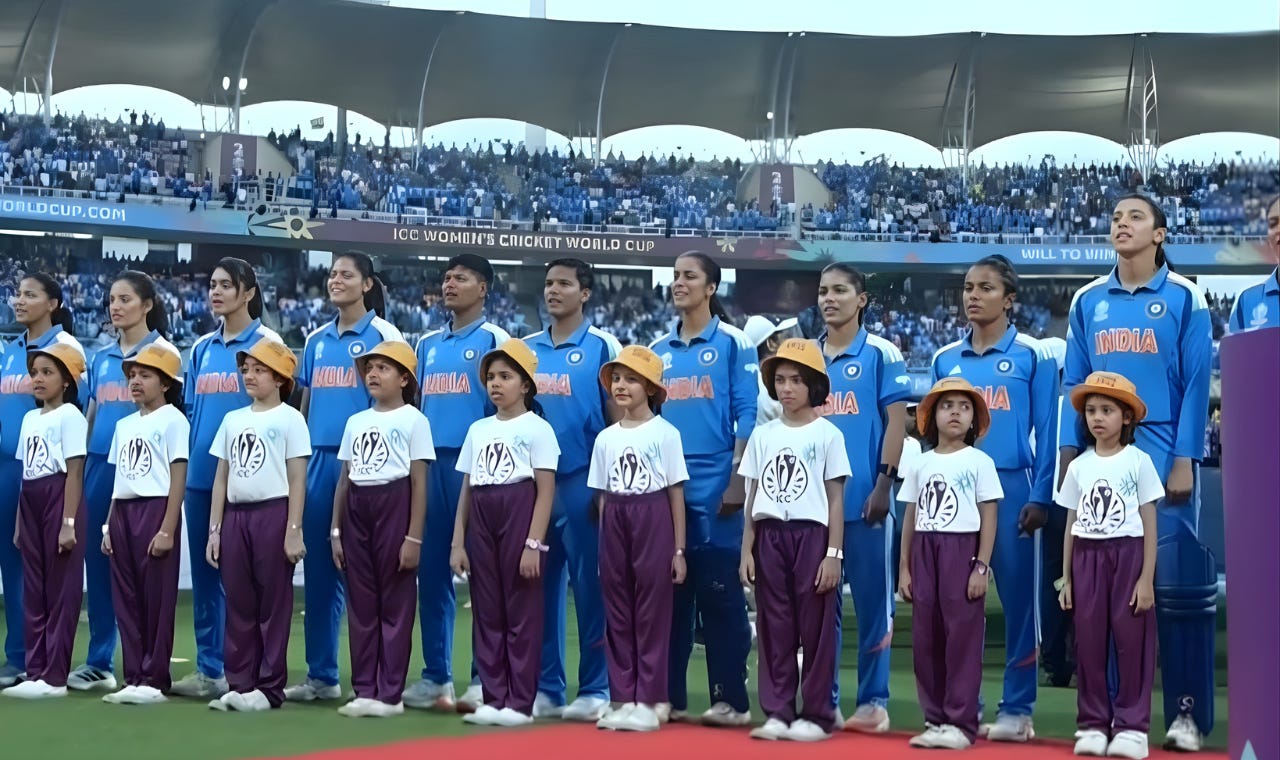 Indian women cricket players singing National Anthem Indian women cricket players singing National Anthem