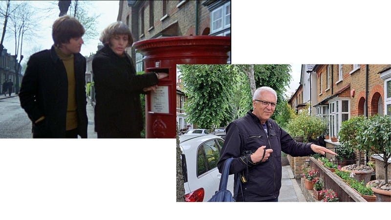 In the spot where the sect try to prise Ringo’s ring off from a fake post box in Help In the spot where the sect try to prise Ringo’s ring off from a fake post box in Help