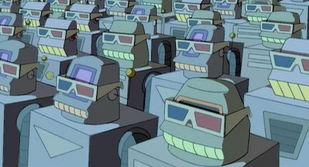 A group of homogenous robots wearing 3D glasses