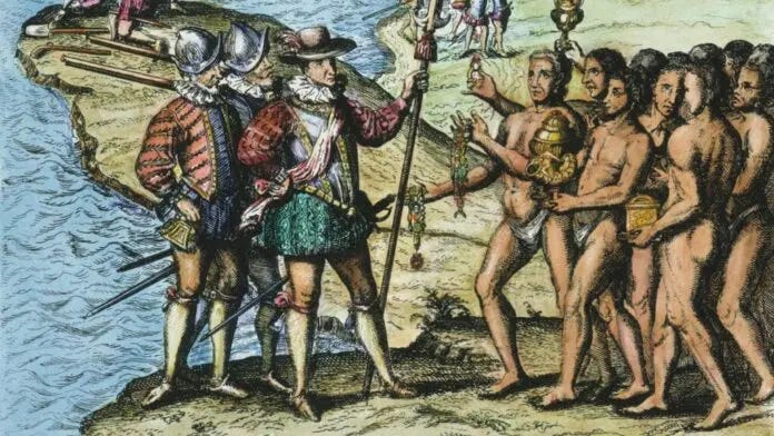 Encuentro de españoles con taínos