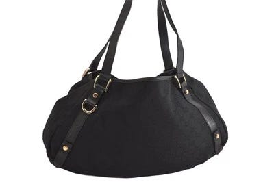Authentic GUCCI Abbey Shoulder Tote Bag GG Canvas Leather 130736 Black 7818M - Picture 1 of 10