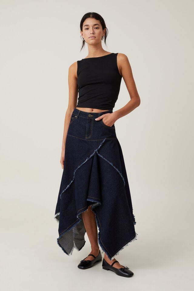 Harper Denim Midi Skirt, INDIGO