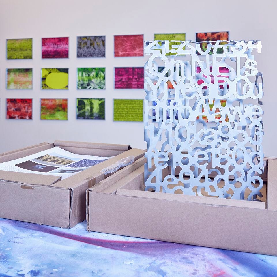 "On NFTs" prototype sits on a desk in Robert Alice's studio