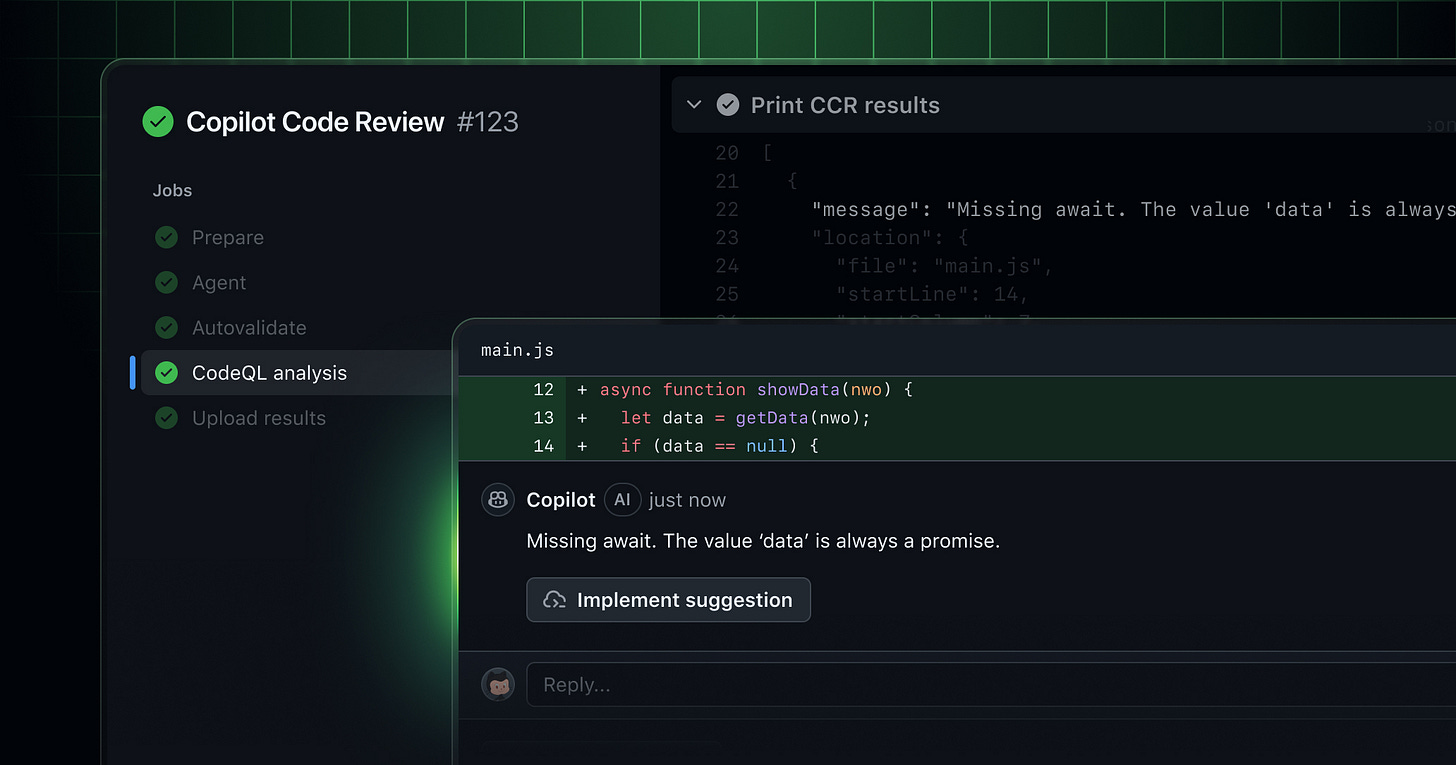 Ui of GitHub Copilot code review showing Copilot suggesting changes