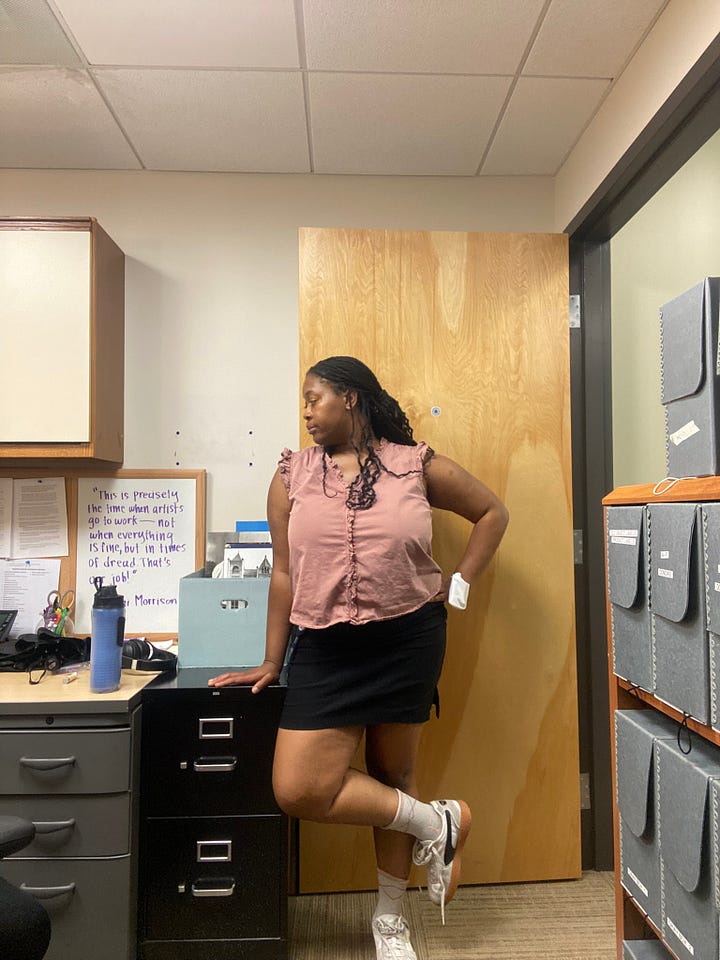 photos of Richelle dressed in business casual in her office