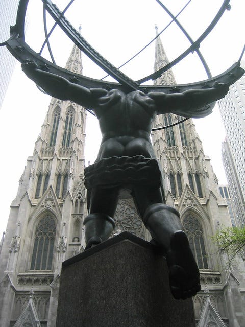 NYC: St. Patrick's Cathedral behind Atlas NYC: St. Patrick's Cathedral behind Atlas
