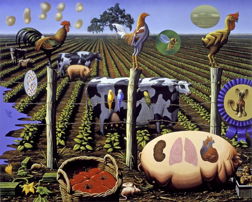Alexis Rockman - The Farm for Sale | Artspace Painting by Alexis Rockman titled "The Farm"