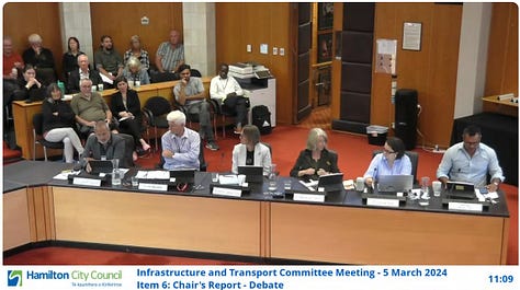 A gallery of images - some of the selfies in the chamber, some of them screenshots from the Council livestream, some of them graphics describing what happened in that Council meeting e.g. "Highest risk intersection declined funding"