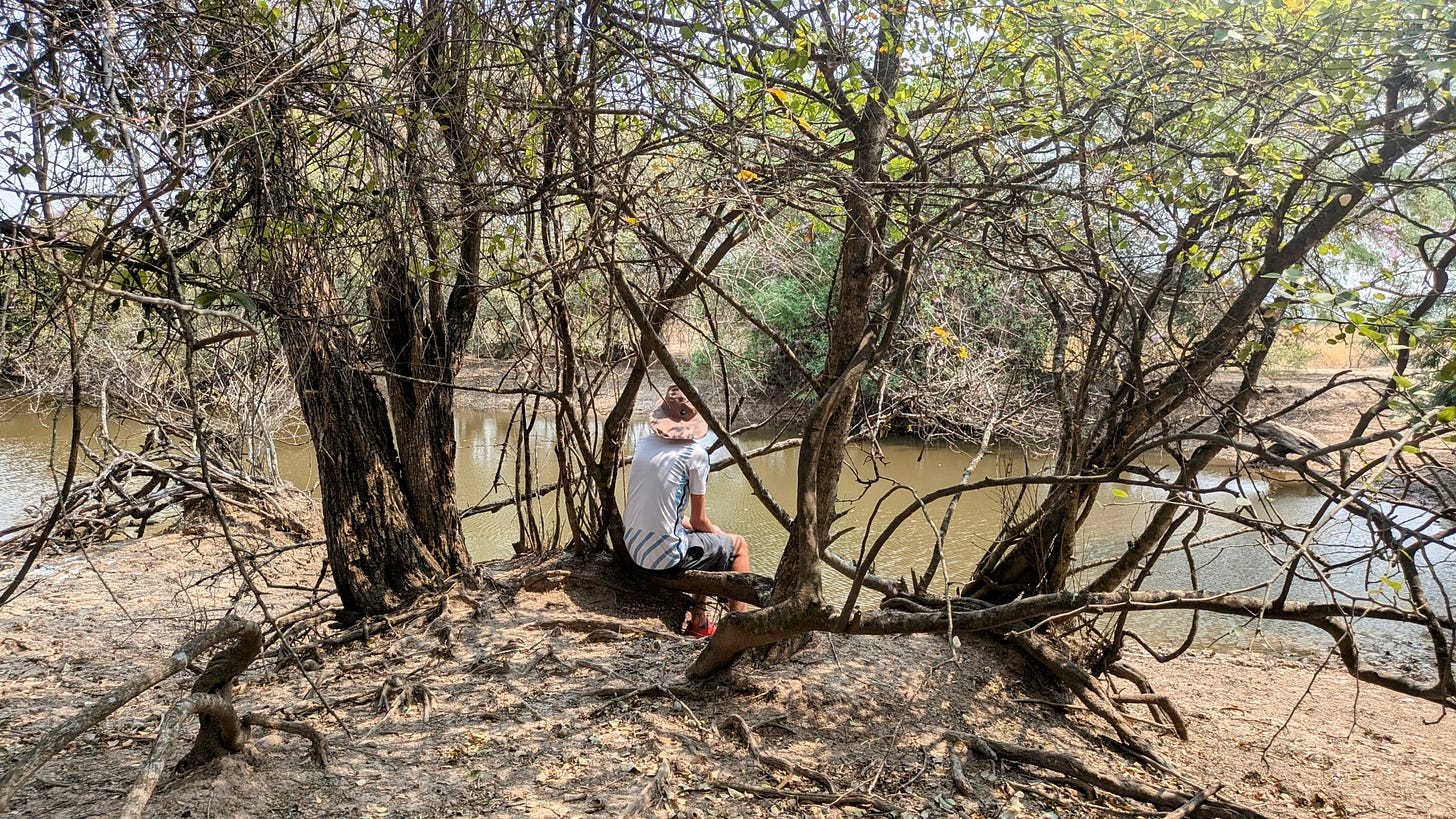 Dave doing his best not to collapse in 42 degree heat in the Paraguayan Chaco.