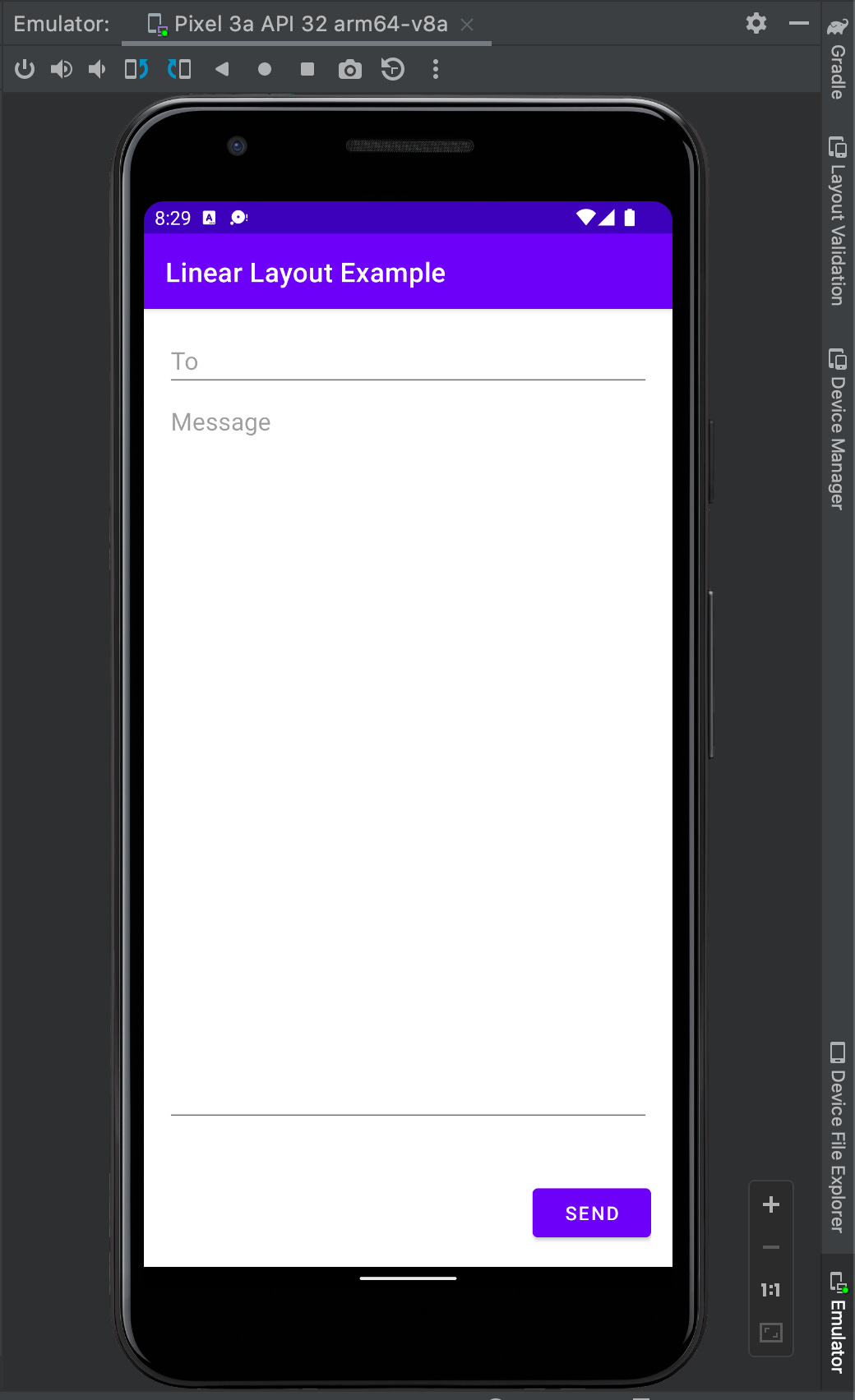 Linear layout example ui