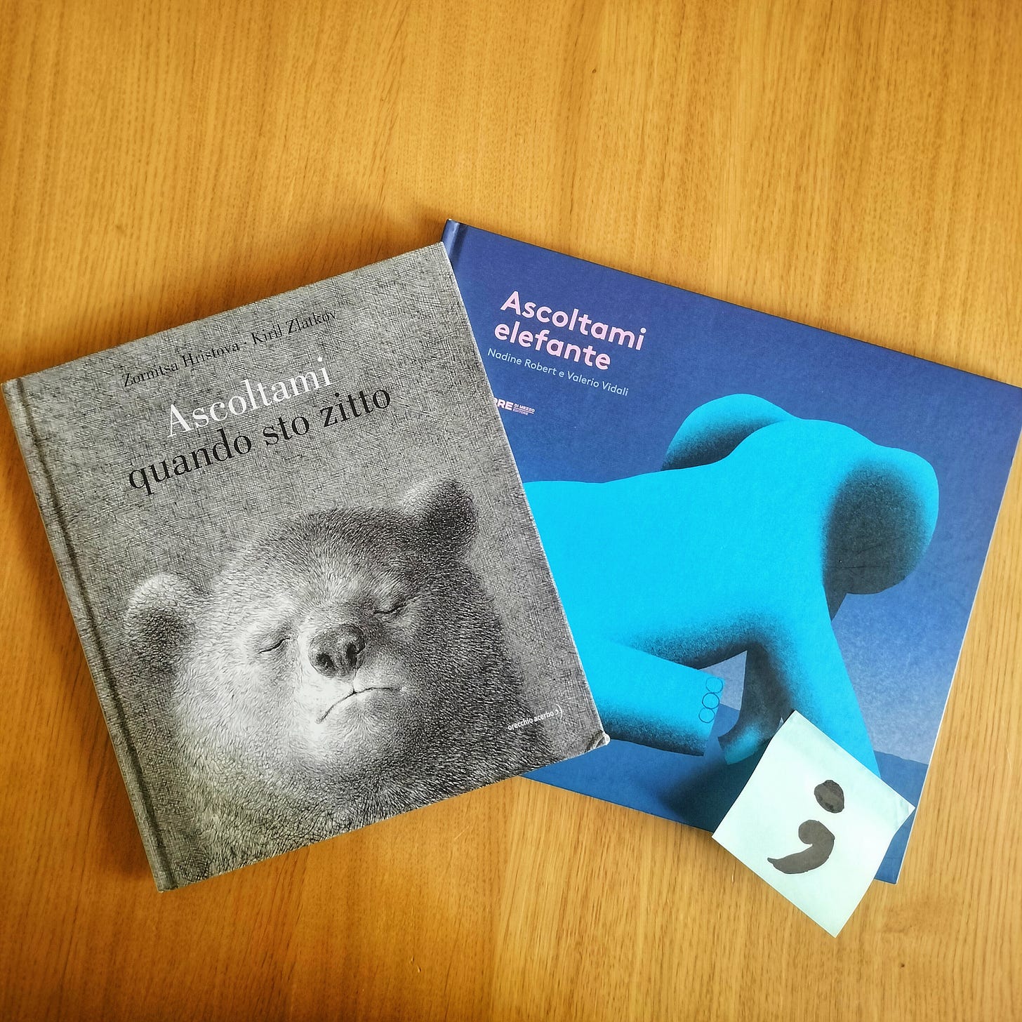 Zornista Hristova, Kiril Zlaktov, Ascoltami quando sto zitto, Orecchio Acerbo 2024; Nadine Robert, Valerio Vidali, Ascoltami Elefante, Terre di mezzo 2020.