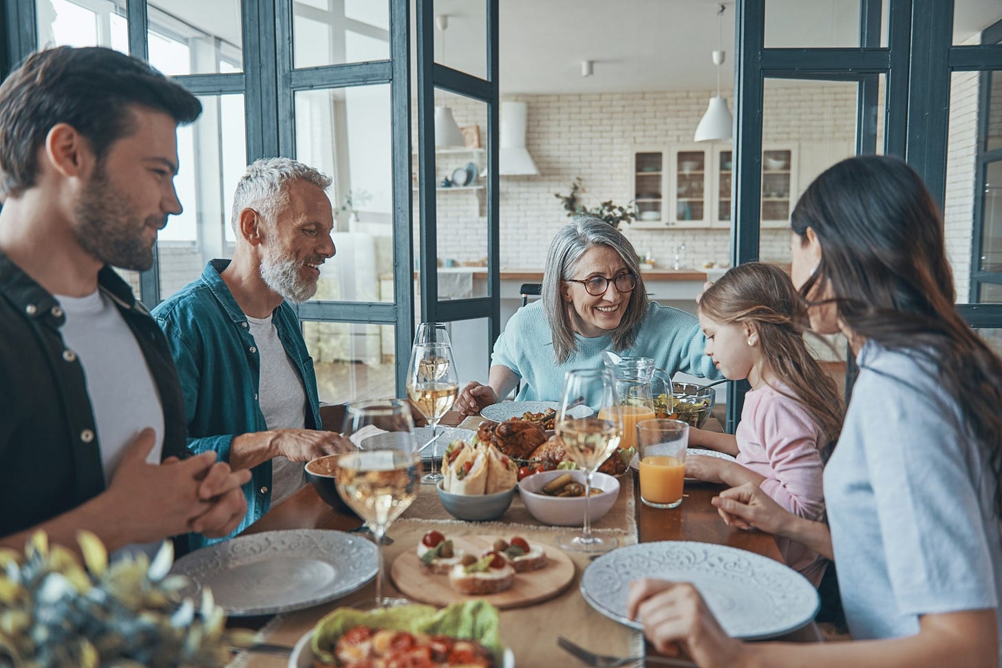 Family having dinner together