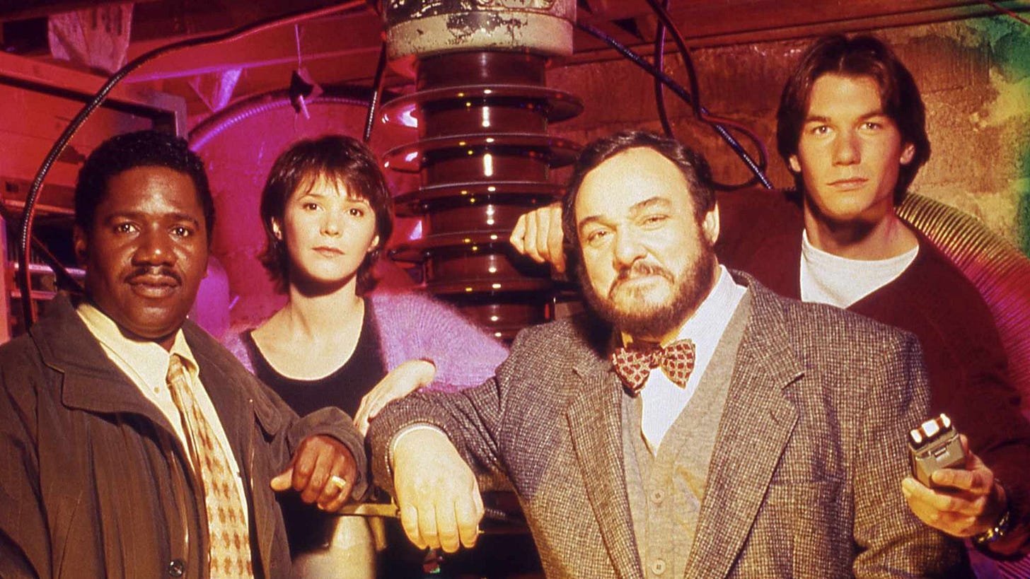 The cast of the TV series Sliders in the first season.
