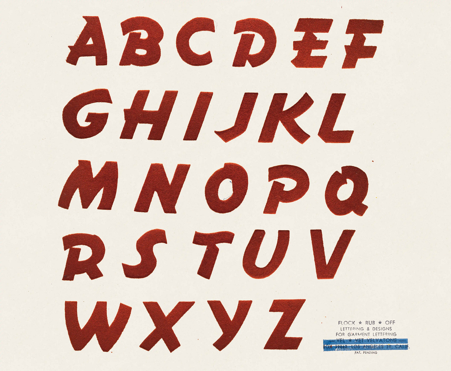 Red velvet flocked alphabet on cream cardstock