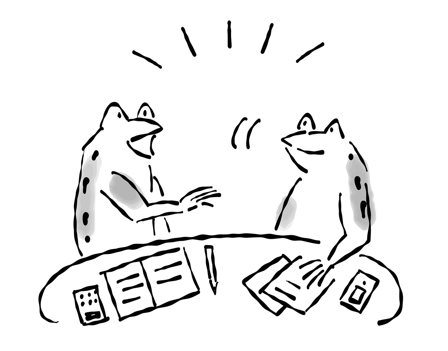 Illustration of co-worker frogs gossiping