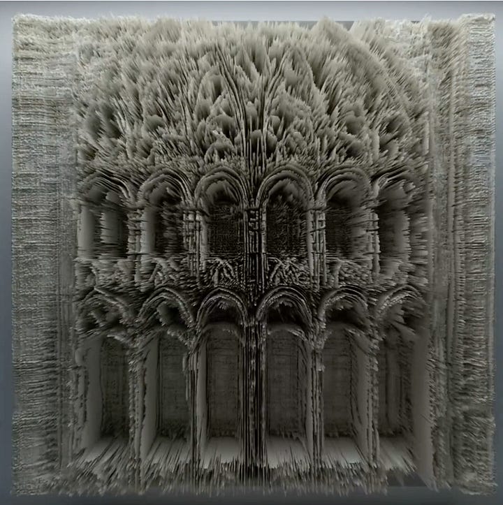 Visitors standing mesmerized by Refik Anadol's Machine Hallucinations - Study 1