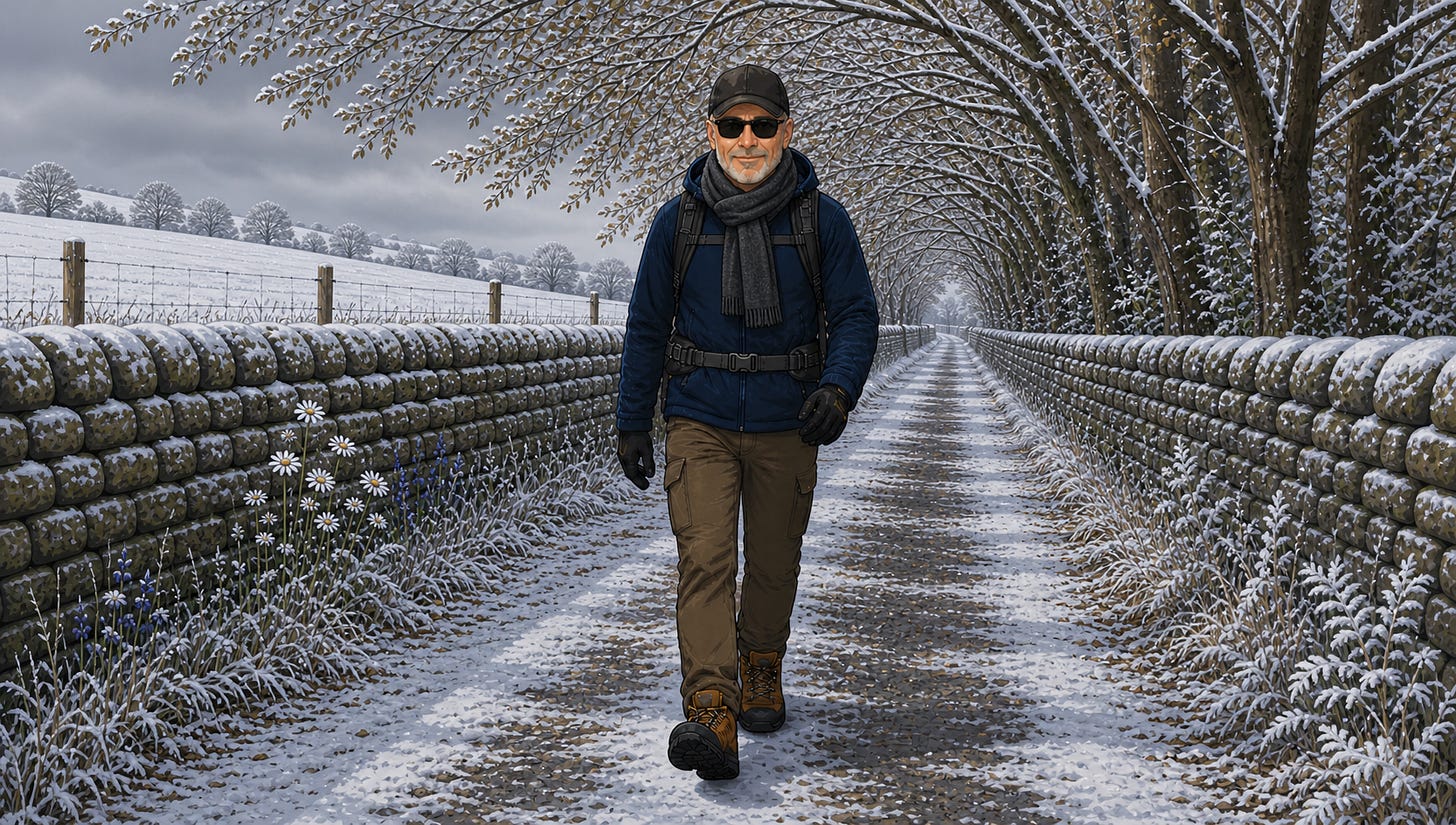 Stuart Dyson walking down a country lane